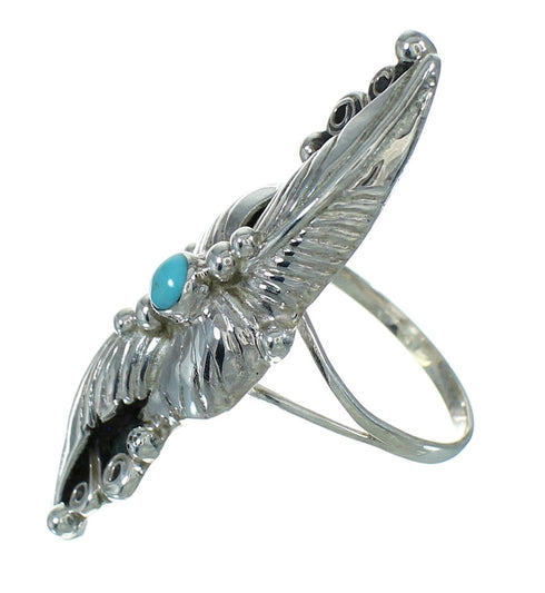 Sterling Silver Turquoise Scalloped Leaf Ring Size 7-3/4 YX89513